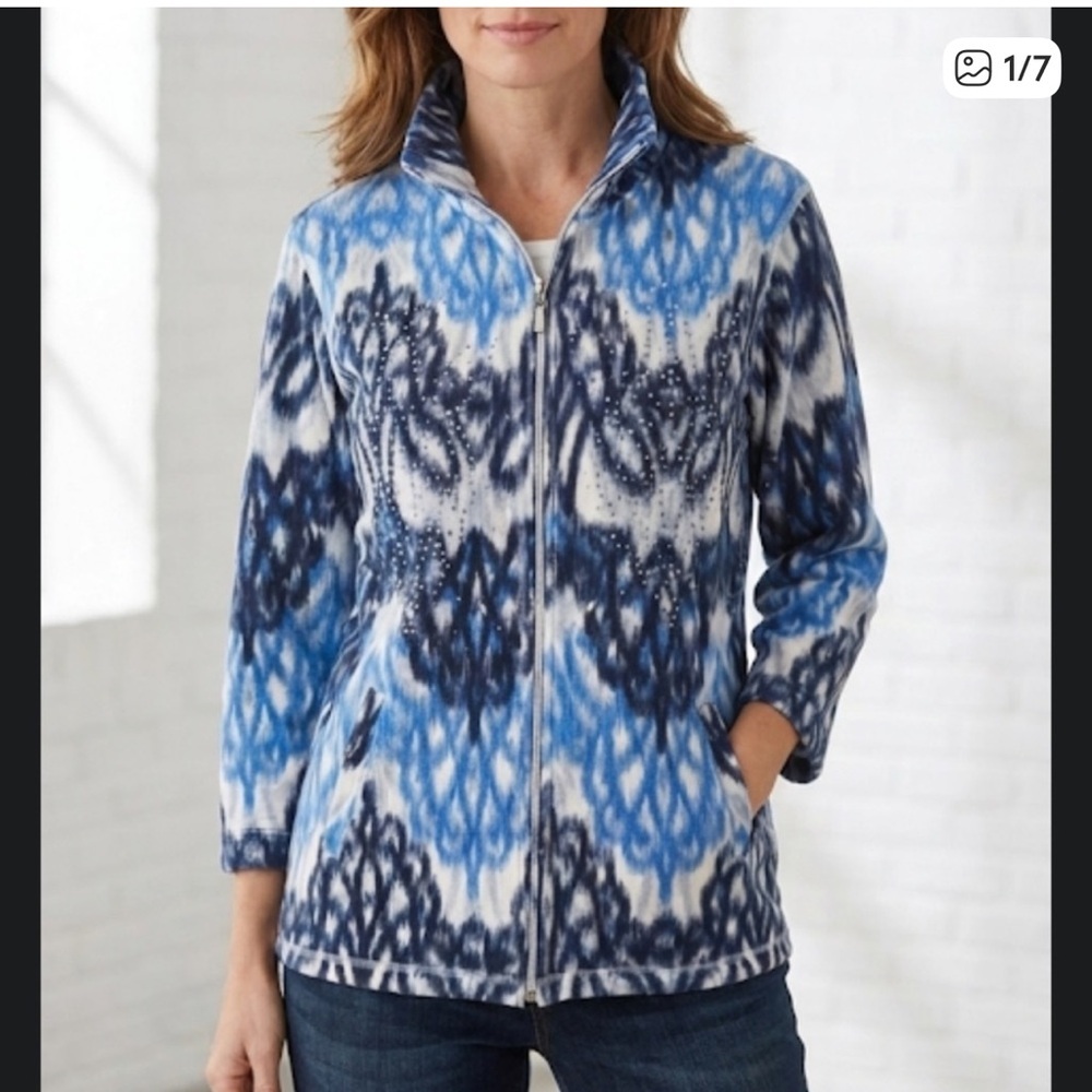 Onque Casuals Blue and White Patterned Zip-Up Jacket size XL